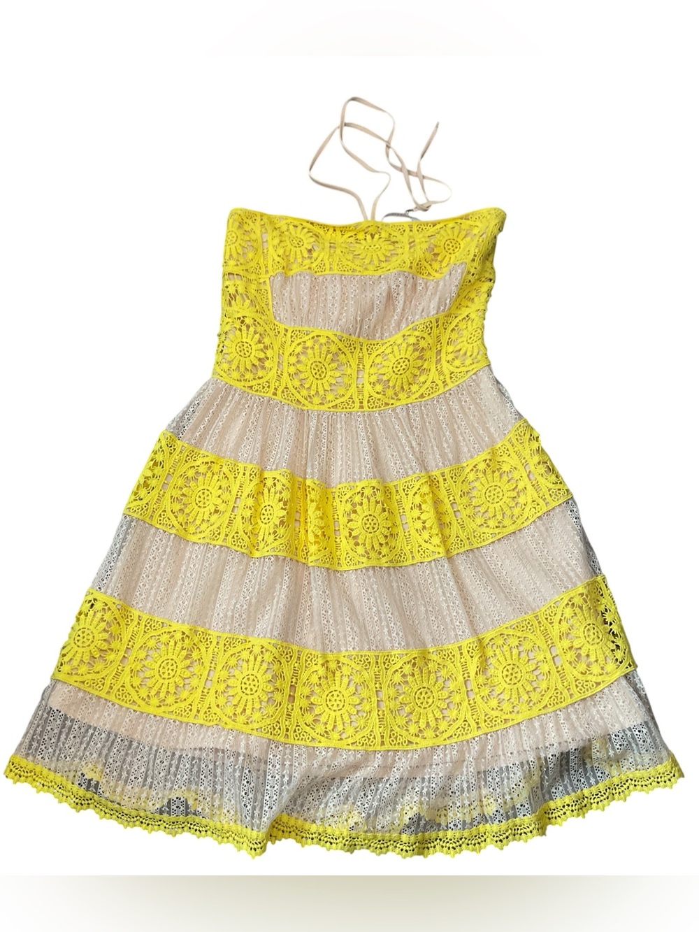 Foxiedox Mia Yellow Lace Halter Mini Dress Womens Size Small